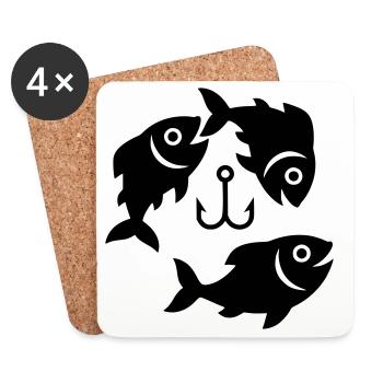 Fische Haken Kreis Symbol Angeln Vektor - Untersetzer (4er-Set) - Weiß - Vorne