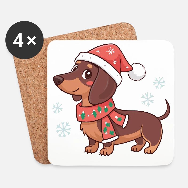 Dackel, warmes Weihnachten - Untersetzer (4er-Set) - Weiß