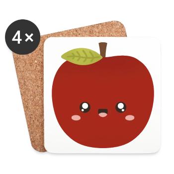 Personnage de la pomme rouge Kawaii - Dessous de verre (lot de 4) - blanc - Devant