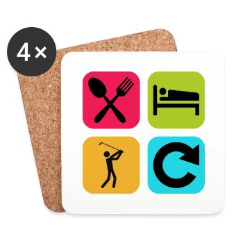 Manger Dormir Golf Répéter Citation drôle Golfeur - Dessous de verre (lot de 4) - blanc - Devant