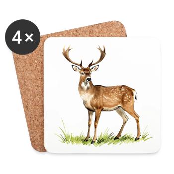 Wald-Aquarellhirsch - Untersetzer (4er-Set) - Weiß - Vorne