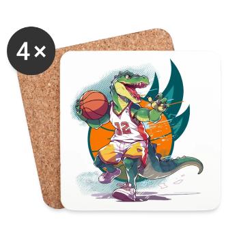 Joueur de basket-ball Dinosaur T-Rex - Dessous de verre (lot de 4) - blanc - Devant