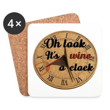 Oh Look It's Wine O'Clock – Sundial Illustration - Coasters (set of 4) - white - Front
