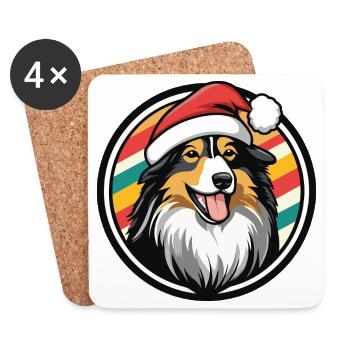 Chien de Noël avec le Père Noël - Dessous de verre (lot de 4) - blanc - Devant