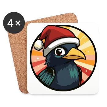 Weihnachtsrabe im Santa-Hut - Untersetzer (4er-Set) - Weiß - Vorne