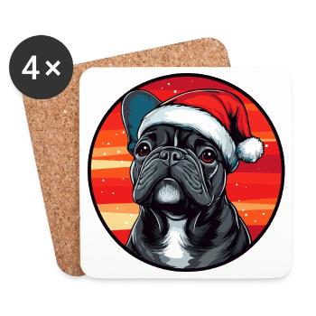 Pug Santa-Hut Winterlook - Untersetzer (4er-Set) - Weiß - Vorne