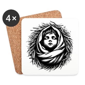 Baby Jesus born in the Christmas manger - Coasters (set of 4) - white - Front