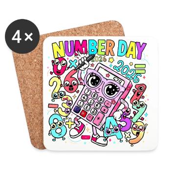 jour du chiffre Journée du calculateur de Kawaii 2026 - Dessous de verre (lot de 4) - blanc - Devant