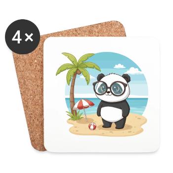 Vacances d’été sur la plage avec un panda mignon aux lunettes - Dessous de verre (lot de 4) - blanc - Devant