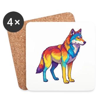 Bunte Wolf-Regenbogen-Pop-Art-Aquarell - Untersetzer (4er-Set) - Weiß - Vorne