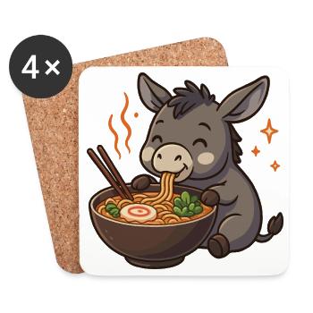 Donkey with noodles ramen kawaii donkey - Coasters (set of 4) - white - Front