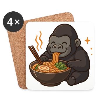 Gorilla with noodles ramen kawaii gorilla - Coasters (set of 4) - white - Front
