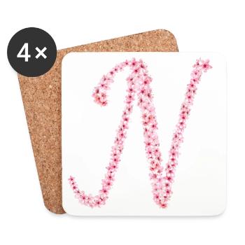 Cherry blossom initial N - Coasters (set of 4) - white - Front