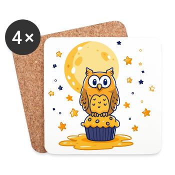 Mondlicht Eulen Cupcake - Untersetzer (4er-Set) - Weiß - Vorne