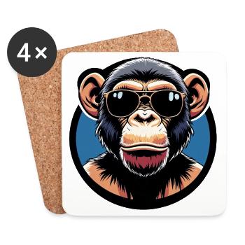 Singe avec des lunettes de soleil en cercle - Dessous de verre (lot de 4) - blanc - Devant