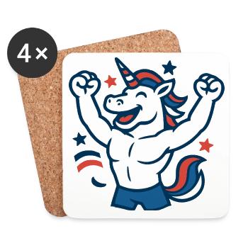Happy Unicorn Gym Mascot Celebration Power Fun - Coasters (set of 4) - white - Front