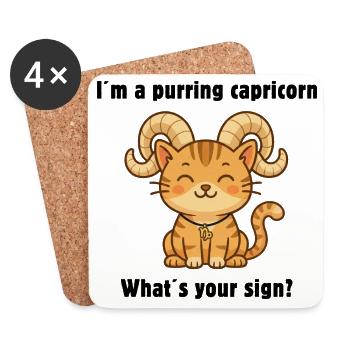 Chat Capricorne adorable – un signe du zodiaque charmant - Dessous de verre (lot de 4) - blanc - Devant