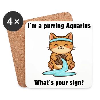 Chat Verseau adorable – Signe du zodiaque au grand cœur - Dessous de verre (lot de 4) - blanc - Devant