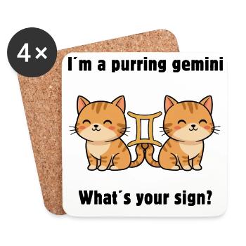 Chats Gémeaux adorables – Un signe du zodiaque plein de charme - Dessous de verre (lot de 4) - blanc - Devant