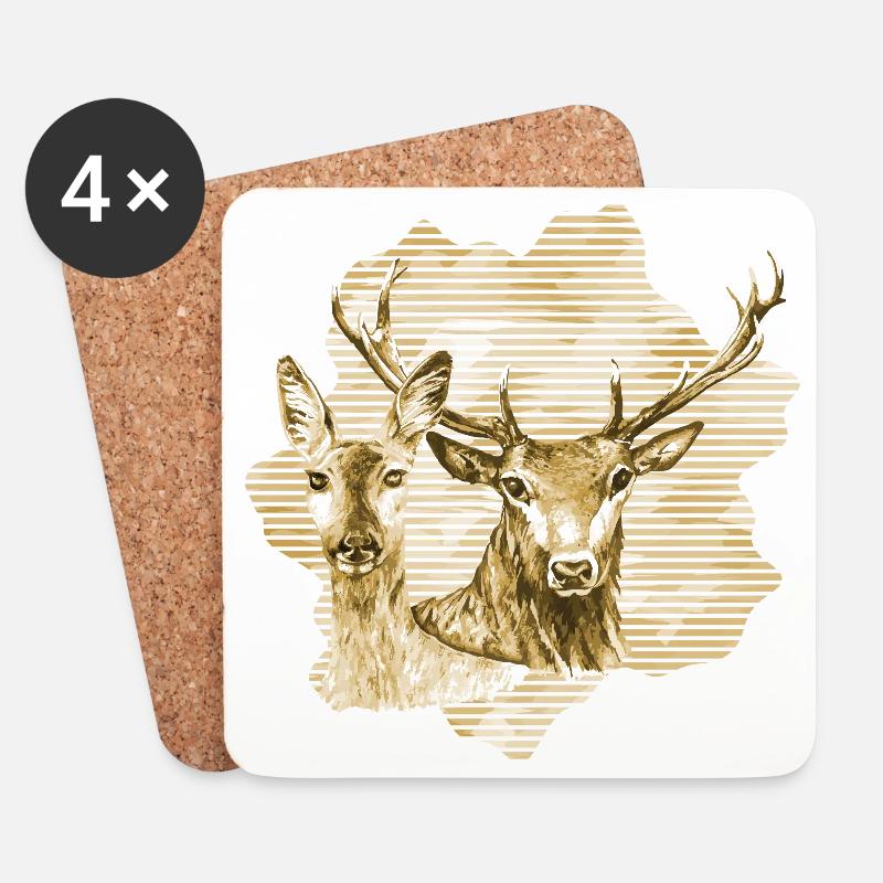 Rehe und Hirsche - Untersetzer (4er-Set) - Weiß