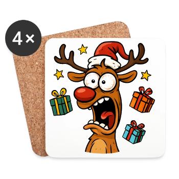 Lustiges Rentier Weihnachten verrückt erschrocken - Untersetzer (4er-Set) - Weiß - Vorne