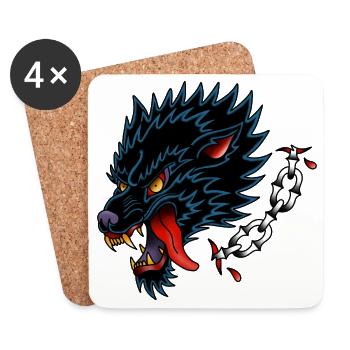 Style de tatouage à l’ancienne Black Wolf - Dessous de verre (lot de 4) - blanc - Devant