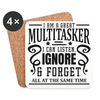 Multitasker: listen, ignore &amp; forget - Coasters (set of 4) - white - Front