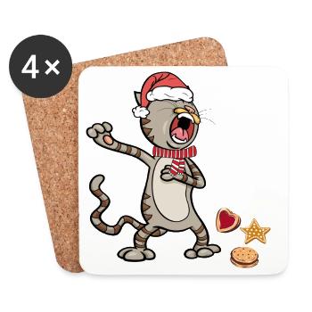 Weihnachtskatze  - Untersetzer (4er-Set) - Weiß - Vorne