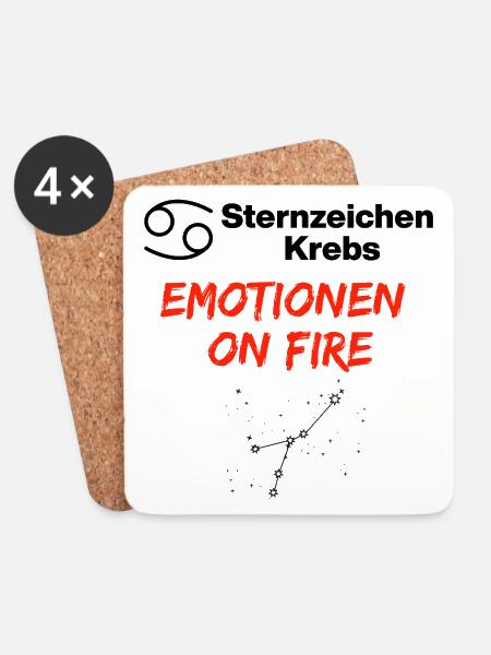 Sternzeichen Krebs – Emotionen on Fire, Geburtstag - Untersetzer (4er-Set) - Weiß