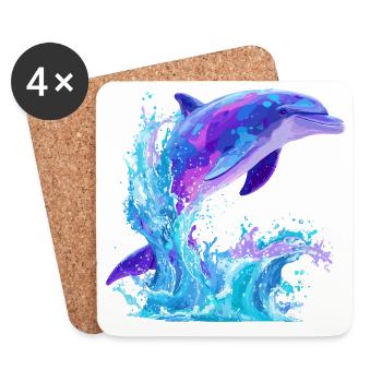 Colored Dolphin Splash - Coasters (set of 4) - white - Front