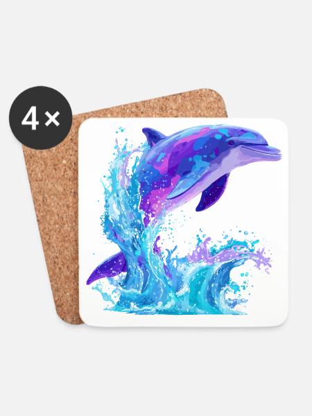 Farbiger Delfin Splash - Untersetzer (4er-Set) - Weiß