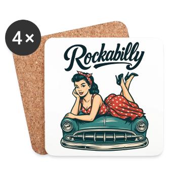 Rockabilly Oldtimer Auto Pin Up Retro Geschenk - Untersetzer (4er-Set) - Weiß - Vorne