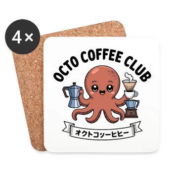 Octo Coffee Club - T-shirt drôle de pieuvre - Dessous de verre (lot de 4) - blanc - Devant