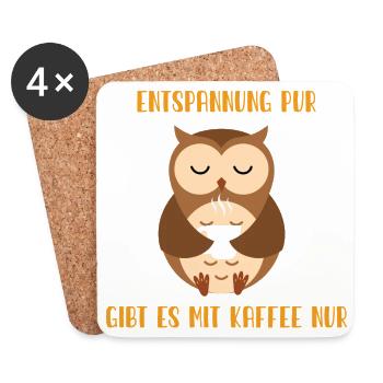 Kaffeezeit und Eulenruhe - Untersetzer (4er-Set) - Weiß - Vorne