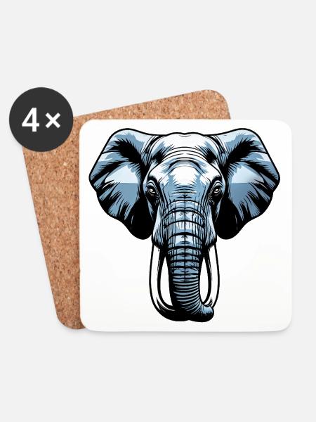 Blue Elephant Head Vector - Coasters (set of 4) - white