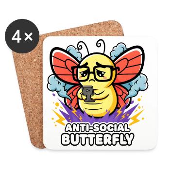 Anti-Social Butterfly Design for Introverts - Coasters (set of 4) - white - Front