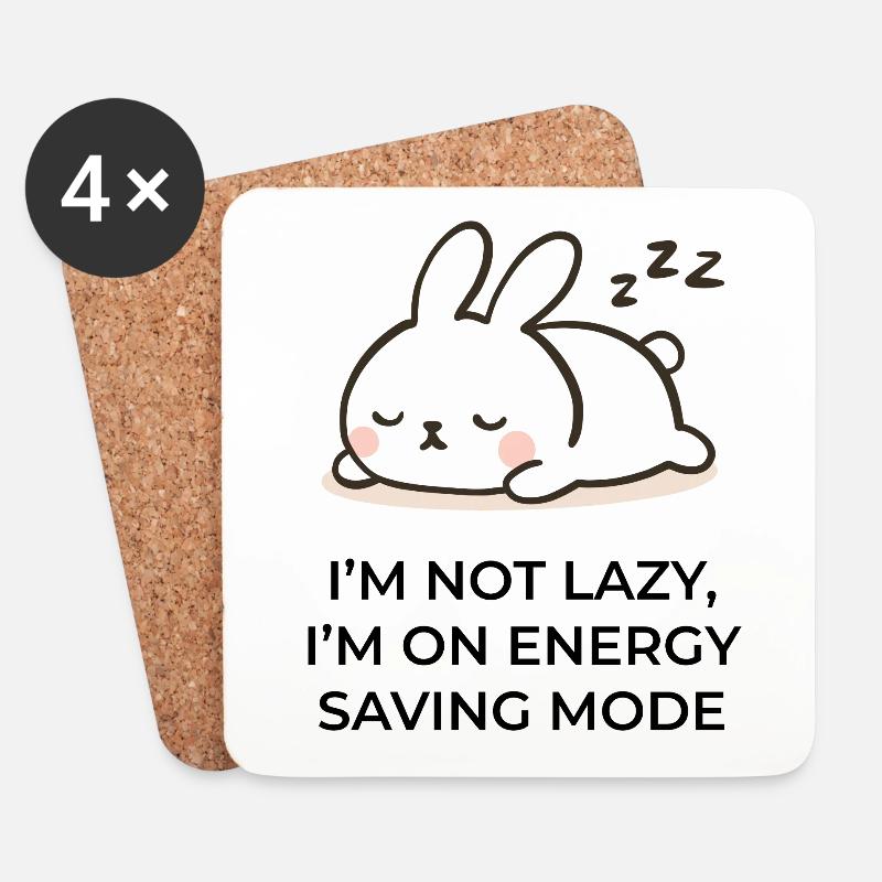Energy saving mode - Cute sleeping bunny cartoon - Coasters (set of 4) - white