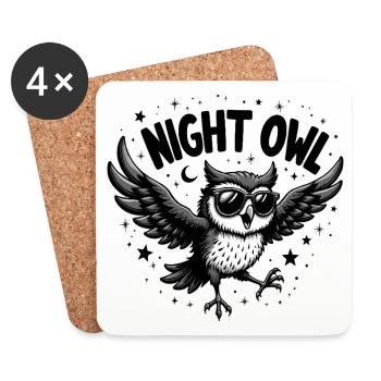 Chouette de nuit avec des lunettes de soleil - Dessous de verre (lot de 4) - blanc - Devant
