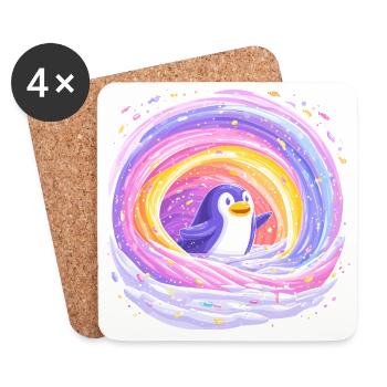 Regenbogen-Pinguin im Wirbel - Untersetzer (4er-Set) - Weiß - Vorne