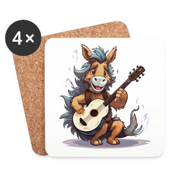 Âne à la guitare – Musicien de rue - Dessous de verre (lot de 4) - blanc - Devant