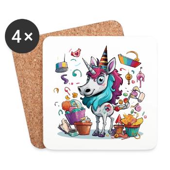 Motif coloré de fête licorne - Dessous de verre (lot de 4) - blanc - Devant