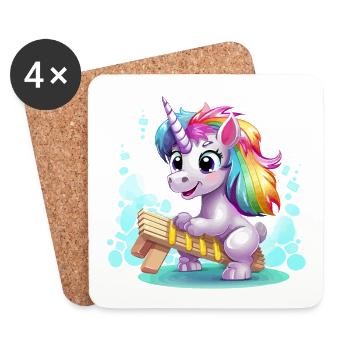 Regenbogen Einhorn Schlitten - Untersetzer (4er-Set) - Weiß - Vorne