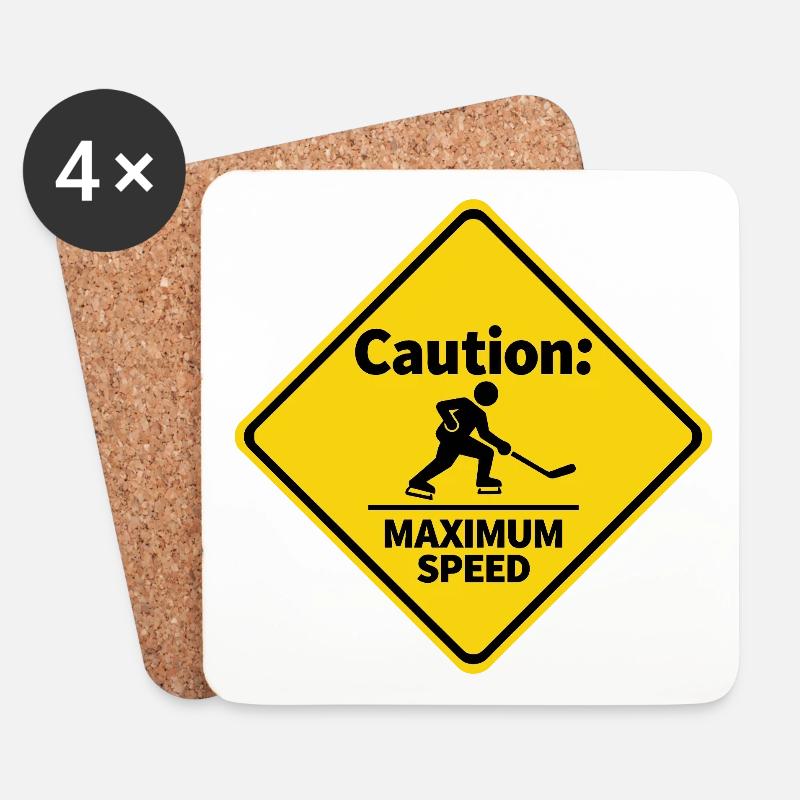 Caution Maximum Speed Eishockey Warnschild - Untersetzer (4er-Set) - Weiß
