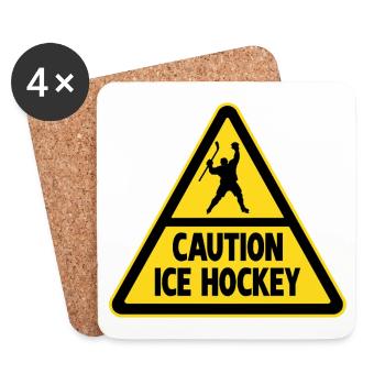 Caution Hockey Hockey Player Warning - Coasters (set of 4) - white - Front