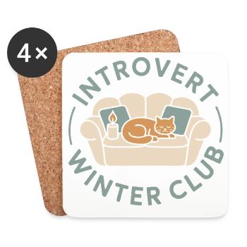 Introvert Winter Club Funny Cat Cozy Homebody - Coasters (set of 4) - white - Front