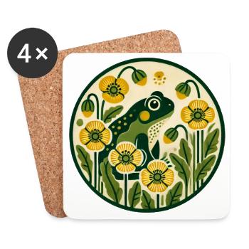 Grenouille verte dans le jardin jaune de pavots - Dessous de verre (lot de 4) - blanc - Devant