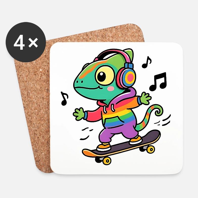 Regenbogen-Chamäleon auf Schlittschuh - Untersetzer (4er-Set) - Weiß