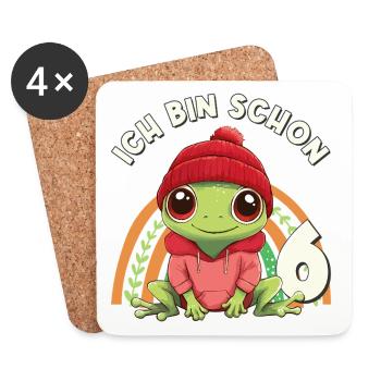 6e anniversaire Grenouille arc-en-ciel mignonne mignonne - Dessous de verre (lot de 4) - blanc - Devant