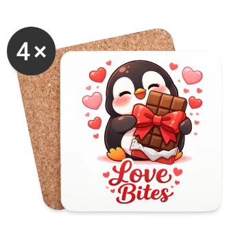 Penguin with Chocolate Heart Love Valentine's Day - Coasters (set of 4) - white - Front