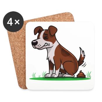 Chien assis avec des pets de dessin animé - Dessous de verre (lot de 4) - blanc - Devant